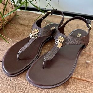 Michael Kors Dark Brown Sandals with Gold Accents